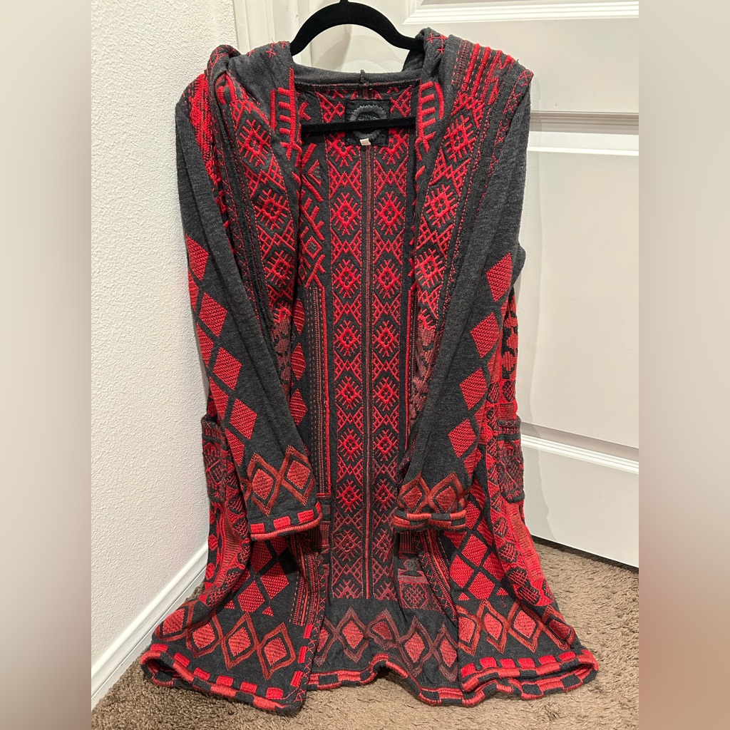 Johnny Was Red And Gray Patterned Cardigan